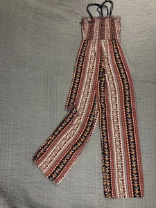 Band of Gypsies Jumpsuit Women XS Brown Orange Boho Print Adjustable Straps - Picture 1 of 24