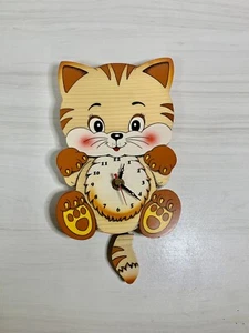 Wooden BARTOLUCCI “KITTY CAT” Wall Clock with Moving TAIL PENDULUM Italy 10” - Picture 1 of 22