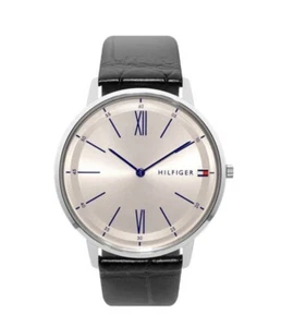 Tommy Hilfiger  Men's 1710370  Analog Display Japanese Quartz Black Silver Watch - Picture 1 of 4