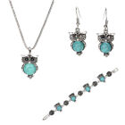 Women's Turquoise Stone Jewelry Set - Bracelet, Earrings, Necklace & Chain