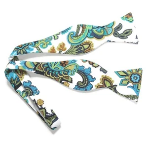 Dapper All Over Paisley Floral Blue Green on White Men's Cotton Bow Tie - Picture 1 of 3