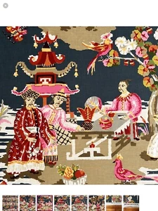 BRUNSCHWIG & FILS CHINOISERIE, XIAN LINEN & COTTON PRINT, GREY/PINK, FABRIC - Picture 1 of 6