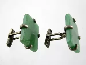 Vintage Sterlingsilber grün Jadeit Manschettenknöpfe 925 19,1 g WIE KLEINER CHIP - Bild 1 von 9