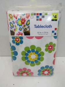 C NIB OLD VINYL TABLE COVER  52 X 70 OVAL TABLECLOTH SUMMER FUN FLOWERS - Picture 1 of 1