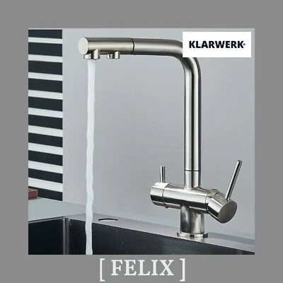 KLARWERK Premium Felix Silber matt 3 Wege Filterarmatur ausziehbar/Wasserhahn Edelstahl