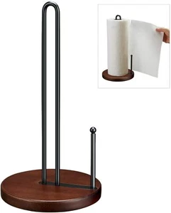 Paper Towel Holder,Kitchen Towel Holder, Countertop Roll Dispenser w/ Wood Base - Picture 1 of 6