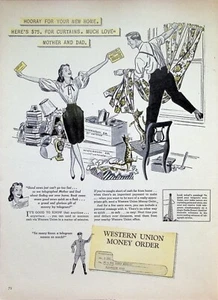 VINTAGE 1940s Print Ad ~ Western Union Money Order ~ Money by Telegram! - Picture 1 of 1