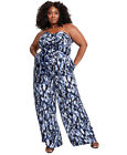 Nina Parker Women's Trendy Plus Strapless Jumpsuit (Blue Animal Print, 24W)