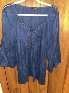 Zac & Rachel Woman Size 1X Blue Gauge Top 3/4 Sleeve (A071) - Picture 1 of 8