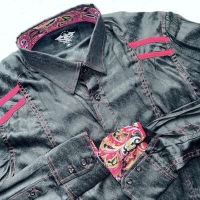 El General Shirt Mens Small Black Red Western Dress Long Sleeve Paisley - Image 1 of 4