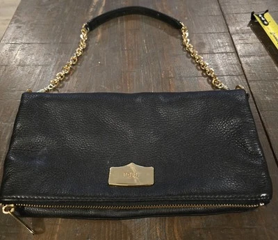 Ralph Lauren Pebbled Black Leather Purse/Clutch Removable Gold Chain Strap - Image 1 of 4