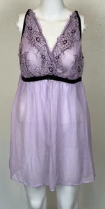 Cacique Lingerie Size 18/20 Lilac Black Lace Babydoll Sheer Teddy Sexy Coquette - Picture 1 of 18