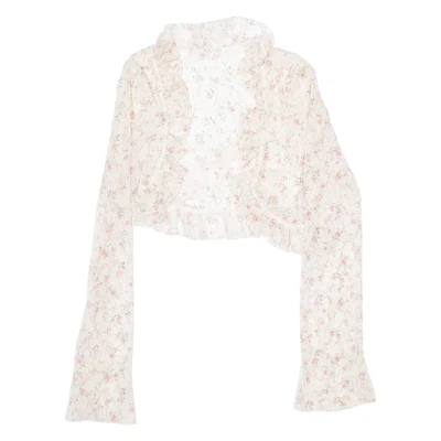 Womens Printed Top White Long Sleeve Floral S - Image 1 of 4