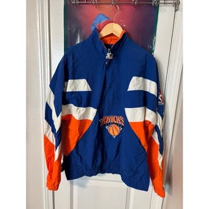 Starter Knicks NBA Pullover Jacket Vintage 90s Windbreaker Orange Blue Size L - Picture 1 of 11