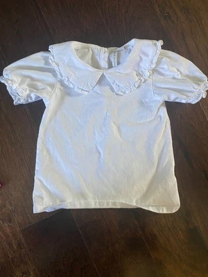 Janie and Jack Girls Puff Sleeve Collar Solid White Shirt - Image 1 of 2