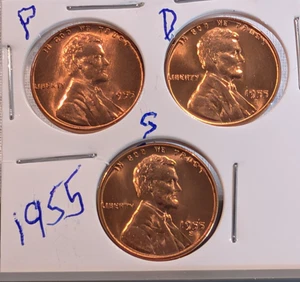 1955 P,D,S Lincoln wheat cemt from original rolls - Picture 1 of 2