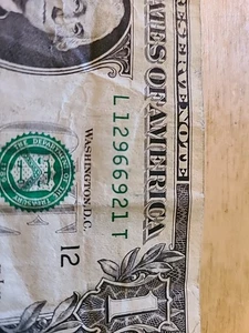 12966921. $1 FRN Fancy Radar Serial Number. - Picture 1 of 3