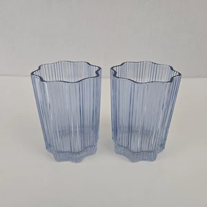 2 Glas Hause Gerippt Blumen Gläser 12oz Neu ohne Box Perwinkle Blau 4 3/8" - Bild 1 von 4