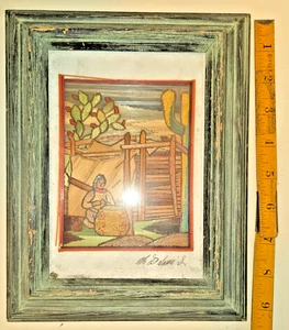 Popotillo messicano vintage arte paglia mosaico in cera d'api incorniciato folkart - Foto 1 di 7