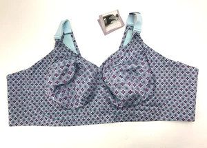 Catherines Wireless Back Smoothing Bra Geometric Print Blue 54DD NEW - Picture 1 of 4