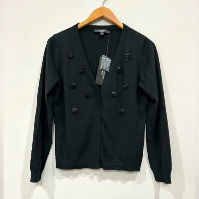 MaxMara Weekend Cardigan Large Cashmere Wool Fitted Black Floral Beaded - Image 1 of 4