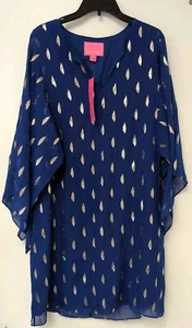 Lilly Pulitzer NWT Size 2 Shalynn Silk Caftan Blue Diamond Metallic Clip Dress - Picture 1 of 5