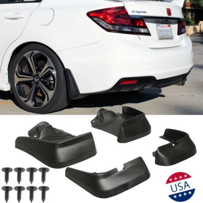 4x Black Front Rear Splash Mud Guards Flaps For 2012 2013 2014 2015 Honda Civic - Image 1 of 4