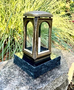 Grablaterne Sockel Grablampe Grableuchte Grablicht Granit Schwarz Gold NEU - Bild 1 von 6