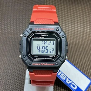 Casio W-218H-4B Youth Series Digital Red Resin Strap Alarm Day Date Watch - Picture 1 of 7