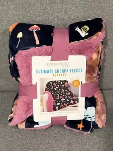 Life Comfort Kids Ultimate Sherpa Fleece Blanket Woodland Animals Purple Navy - Picture 1 of 6