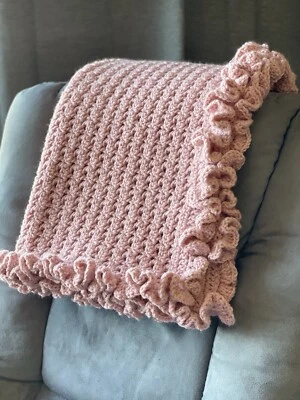 Handmade , VTG Style Ruffle side  Throw Blanket , Baby Blanket 25”x50” BlushPink - Image 1 of 4