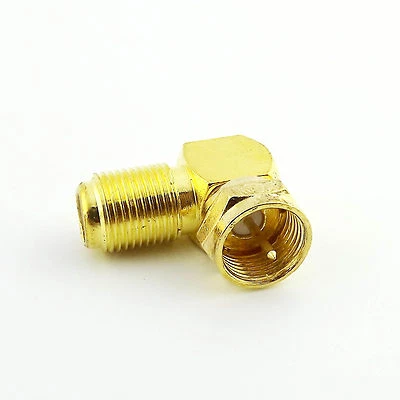 1x Gold F Male Plug to F Female Jack Right Angle Coaxial TV RF Adapter Connector - Image 1 of 4