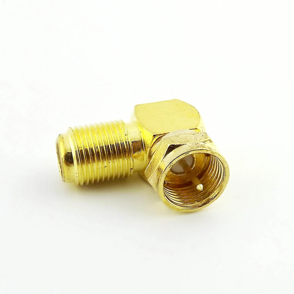 1x Gold F Male Plug to F Female Jack Right Angle Coaxial TV RF Adapter Connector - Image 1 of 4