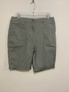 Chico's Size 10 Cuffed Bermuda Shorts Green Cotton Elastic Waist - Picture 1 of 4