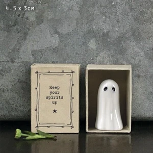 East Of India Porcelain Matchbox Ghost, Keep Your Spirits Up, Mini Ghost Gift - Picture 1 of 3