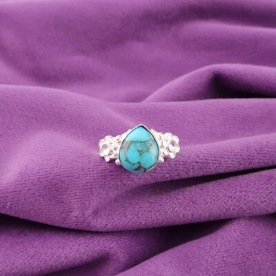 Natural Blue Copper Turquoise Ring Size  925 Silver For Girls - Image 1 of 4