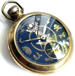 Pocket Watch - Masonic - Free Mason - GREAT BRITAIN - Rotating skull - Vintage - Picture 1 of 9