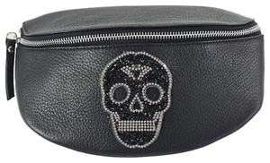 Echt Leder Gürteltasche Skull Totenkopf Kristall - Bauchtasche Hipbag - Picture 1 of 2