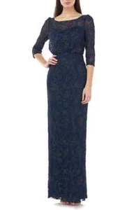 JS Collections Metallic Soutache Blouson Mesh Gown in Blue - Size 4 NWT $278 - Picture 1 of 6