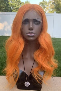 Lace Front 100% Natural Real Human Hair Wig Body Wave 24 inches Orange - Picture 1 of 12
