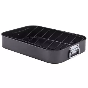 Nonstick Baking Roaster Pan Rack Turkey with Rack 17x1 In Carbon Steel Roasting - Picture 1 of 6