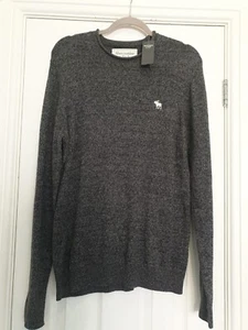 Abercrombie And Fitch Crew Neck Jumper Mens Large Grey Cotton Tight Knit  - Picture 1 of 11