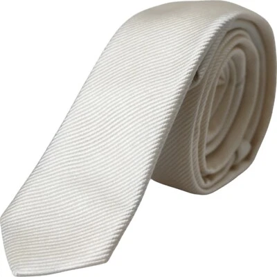 DOLCE & GABBANA Tie White Solid 100% Silk Adjustable Necktie Accessory 310usd - Image 1 of 4