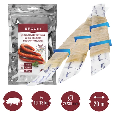 BROWIN Schweinedärme 28/30mm 20 METER auf Streifen, Schweinedarm Naturdarm Wurstdärme