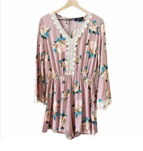 Nimi K Damen Strampler rosa Blumen Spitze Langarm Größe M feminin - Bild 1 von 8