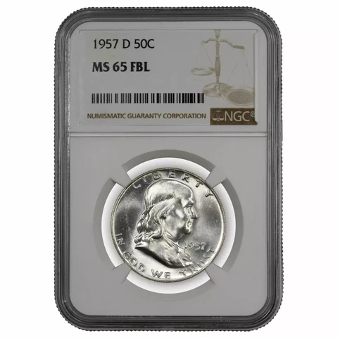 1957 D FRANKLIN HALF DOLLAR 50C NGC MS 65 FBL MINT UNC - FULL BELL LINES Cover