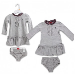 IZOD Baby Toddler Girl 2 Piece Long Sleeve Ruffle Dress Panty Grey 0-24 MO NEW - Picture 1 of 4