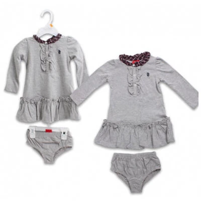 IZOD Baby ребенка ясельного возраста девочки 2 изделия длинным рукавом оборки платье трусики серый 0-24 MO новый - Изображение 1 из 4