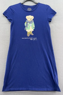 Vestido Polo Ralph Lauren Niñas Talla L Azul Mangas Cortas Cuello Redondo Pullover Oso Foto 1 de 4