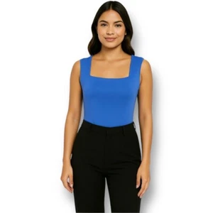 Zara L Blue Bodysuit Tank Top Style Square Neck Stretch Sleeveless NWT - Picture 1 of 10